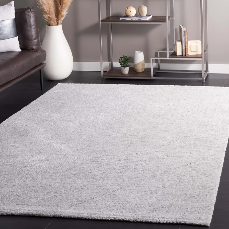 Safavieh Solid Color Rug for Living Room, Dining Room, Bedroom - Neptune Collection, Short Pile, in Ivory and Light Grey, 183 X 274 cm