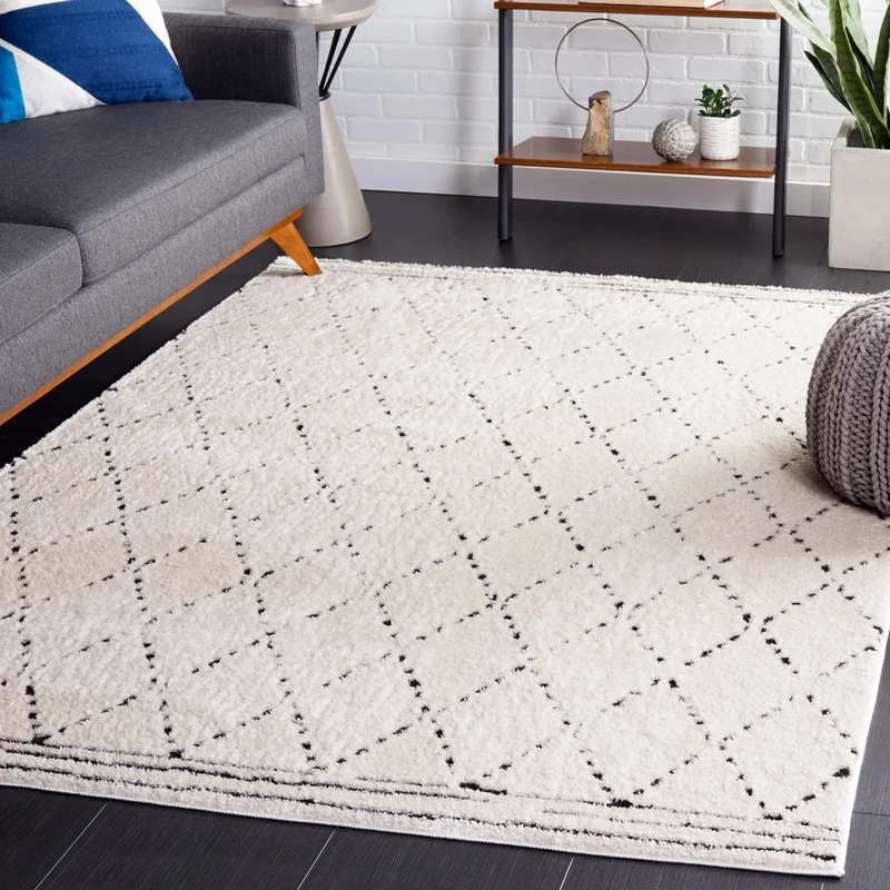 Safavieh Trellis Rug for Living Room, Dining Room, Bedroom - Melody Collection, Short Pile, Ivory and Blue, 183 x 274 cm