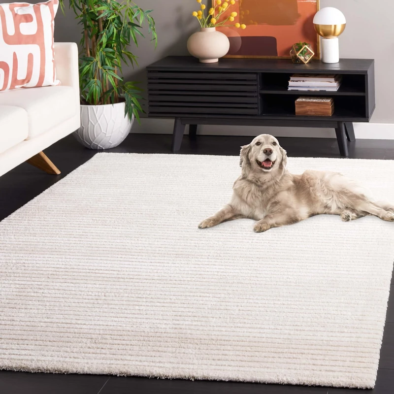 Safavieh Solid Color Rug for Living Room, Dining Room, Bedroom - Neptune Collection, Short Pile, in Ivory and Beige, 244 X 305 cm