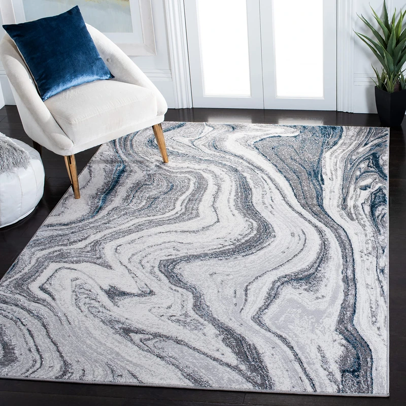 Safavieh Contemporary Rug for Living Room, Dining Room, Bedroom - Amelia Collection, Short Pile, in Grey and Blue, 183 X 274 cm - Image 1