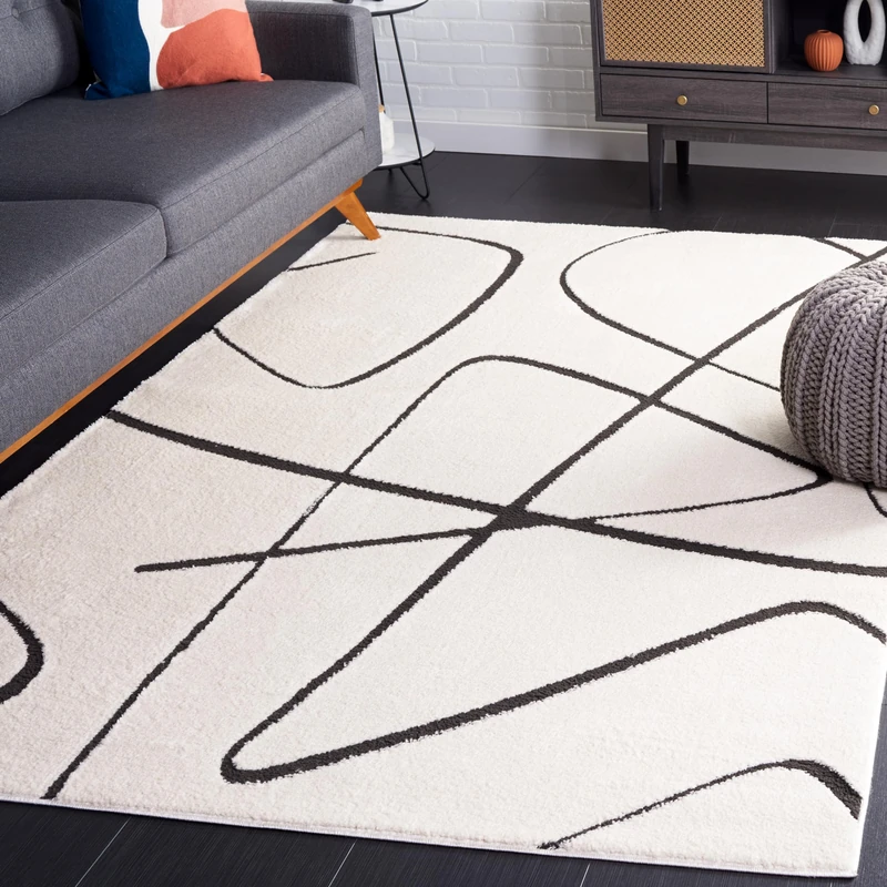 Safavieh Geometric Rug for Living Room Dining Room Bedroom Melody Collection Short Pile Ivory and Black 72 x 108 Inch - Image 1