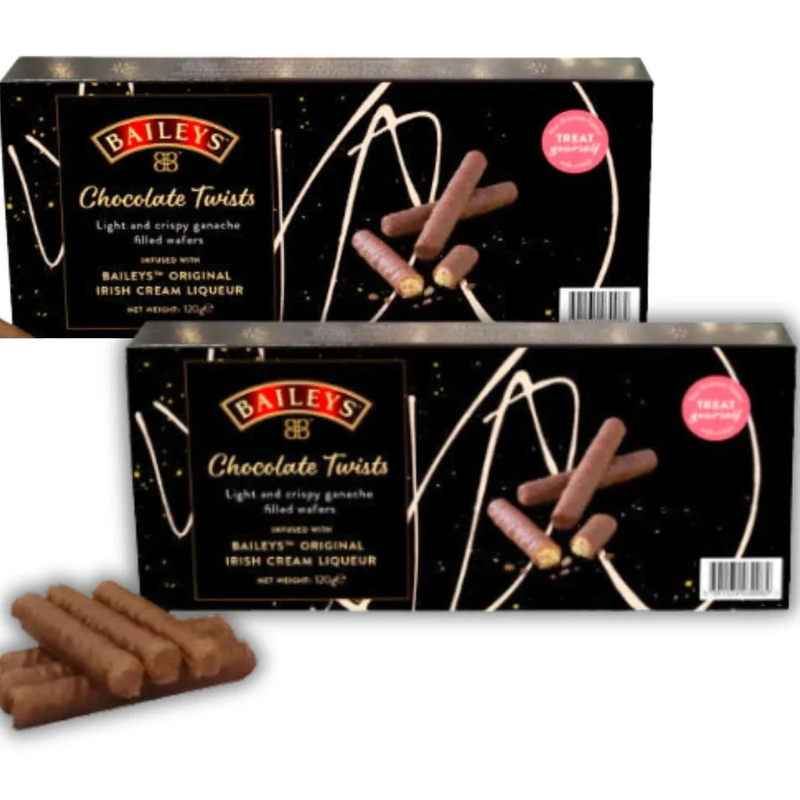 2x Baileys Chocolate | Wafers Twists Enjoy with Drinking Chocolate or Baileys Hot Chocolate | Christmas Gifts for Women Men Family | Xmas Presents | Unique gifts for friends Housewarming Couples