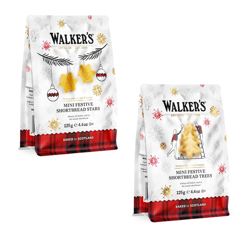All Butter Shortbread Mini Stars and Mini Christmas Trees Biscuits | Walkers Shortbread | Pack of 2 x 125g | Xmas Eve Box Stocking Fillers