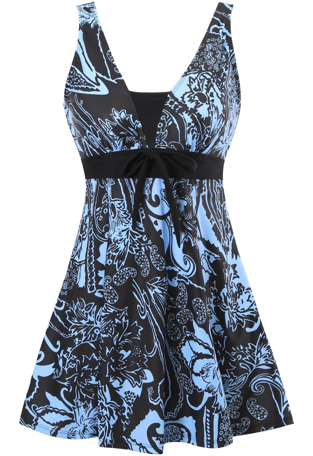 Sixyotie Womens One Piece Swimsuit Tummy Control Swimwear Floral Printed Swimming Costume with Skirts (XL,Bluegrey)