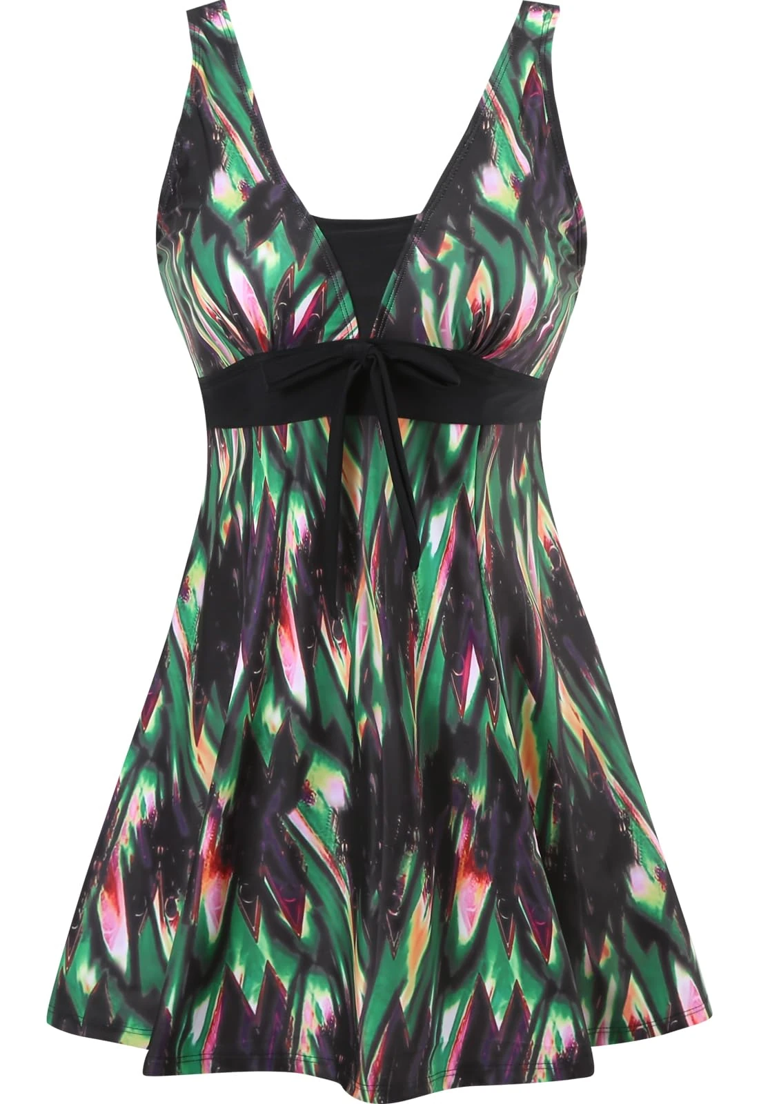 Sixyotie Womens One Piece Swimsuit Tummy Control Swimwear Floral Printed Swimming Costume with Skirts (XL,Greenstripe)