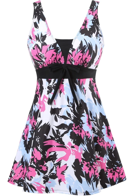 Sixyotie Women's One-Piece Tummy Control Swimsuit - Floral XL Pink