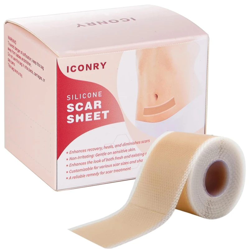 ICONRY Silicone Scar Tape -Reusable, Ultra-Thin, Flexible Scar Sheet for All Medical Silicone Skin Types - Gel Scar Tape Roll Effective for Surgical Scars, C-Section, Keloids, Burns, and Acne