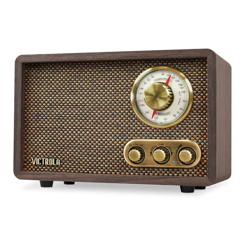 Victrola Willow – Retro Wood Bluetooth Radio with Built-in Speakers: Elegant & Vintage Design, Rotary AM/FM Tuning Dial, Bass & Treble Control, Wireless Streaming (Espresso)