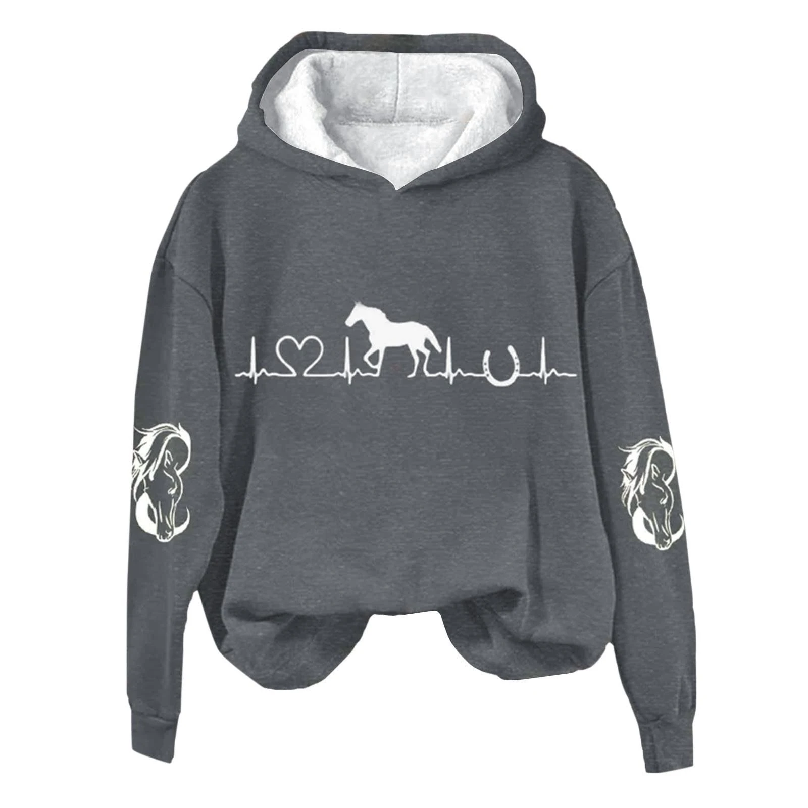 EMUKFD Horse Lover Heartbeat Hoodie Equestrian Horse Riding Gift