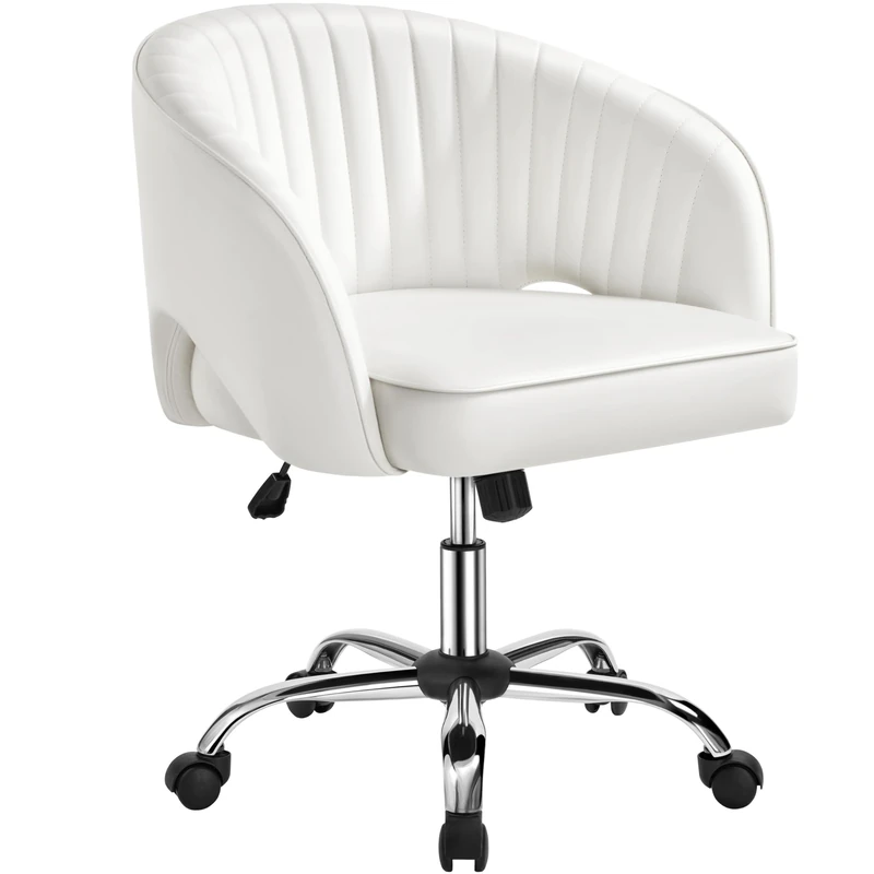 Yaheetech Faux Leather Office Desk Chair, Makeup Vanity Chair Swivel Adjustable Accent Armchair for Home Office, Bedroom, Living Room, Cream