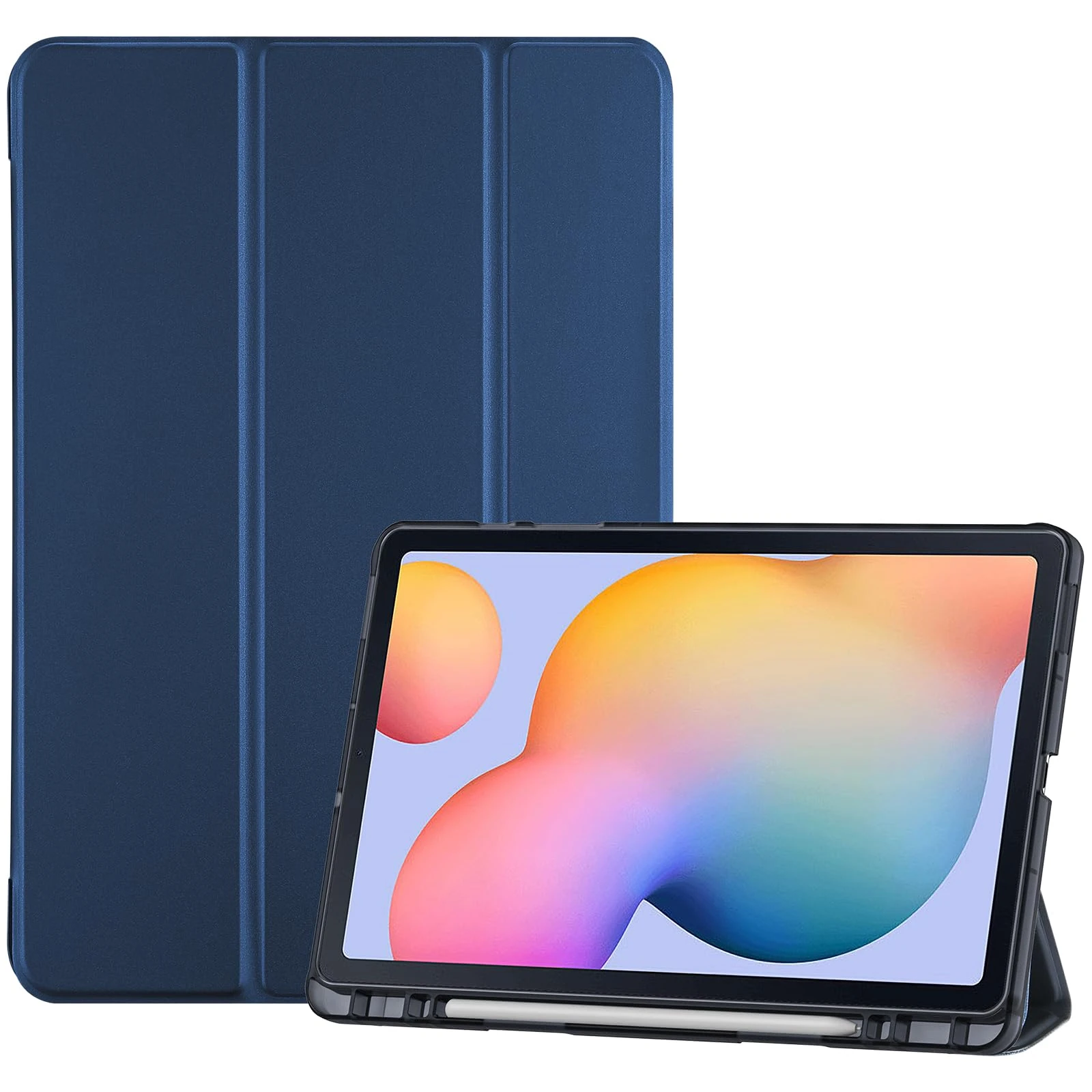 ProCase Case for Galaxy Tab S6 Lite 10.4 2024 2022 2020(SM-P620/P625/P613/P619/P615/P610), Trifold Stand Folio Soft TPU Translucent Back Cover with S Pen Holder Support Auto Wake/Sleep -Darkblue