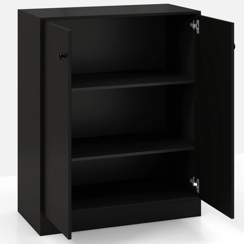 GiantexUK Kitchen Storage Cabinet, Wooden Buffet Sideboard with Doors, Drawers, Shelves & Anti-Tipping Device, Freestanding Display Cupboard for Dining Living Room (2 Doors, Black)
