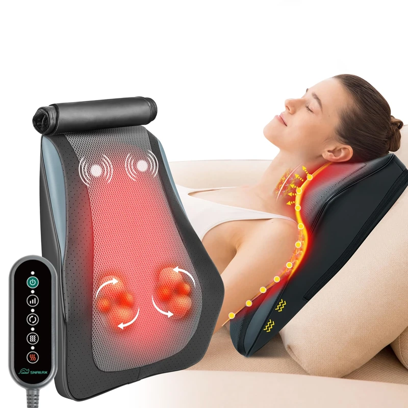 Snailax Heated Shiatsu Massager for Back and Neck, Deep Tissue 4D Kneading Massage with Adjustable Heat Settings, Suitable for Lower Back Pain Relief, Home and Office, Great Gift for Men and Women
