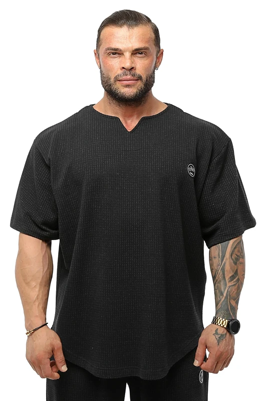 BGSM Men's Oversize T-Shirt, Bodybuilding, Lifting Cardio Rag Top Thick Fabric Textured Active T-Shirt (3347-BLACK-3XL)