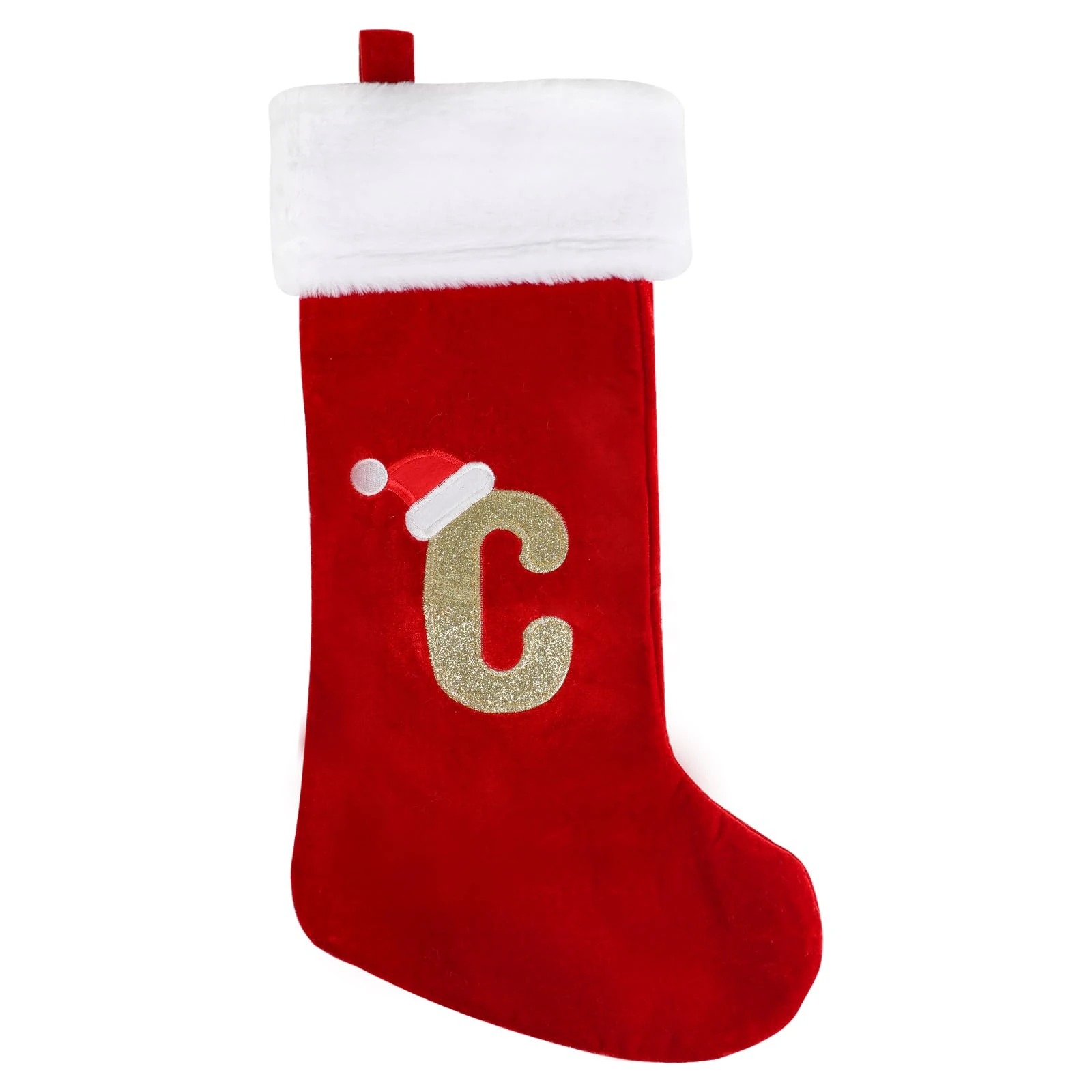 VEYLIN 20 Inch Christmas Stockings with Letters,Plush Christmas Stockings Large Embroidered Stockings Christmas Stockings for Kids/Adult Red Letter(C)