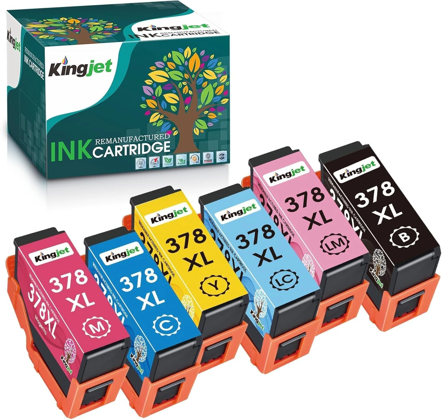 KINGJET 378XL Ink Cartridges Remanufactured for Epson 378 378XL Ink Cartridges Multipack for Expression Photo XP-8700 XP-8600 XP-8500 XP-8505 XP-8605 XP-8000 XP-8005 (Black Cyan Magenta Yellow)