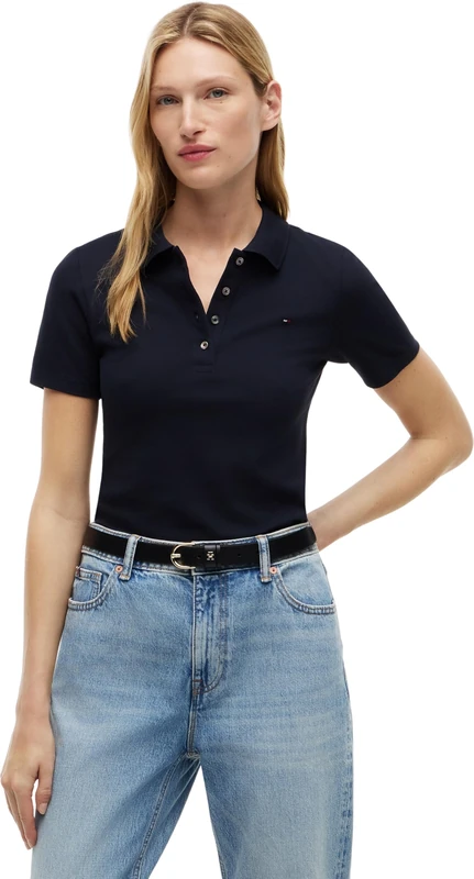 Tommy Hilfiger Women’s 1985 Short Sleeve Slim Fit Polo Shirt, Blue (Desert Sky), M