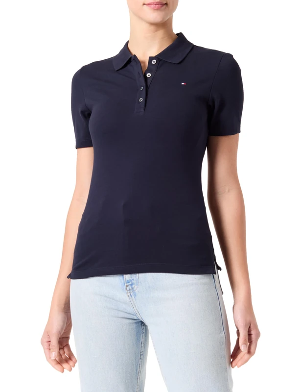 Tommy Hilfiger Women’s 1985 Short Sleeve Slim Fit Polo Shirt, Blue (Desert Sky), S