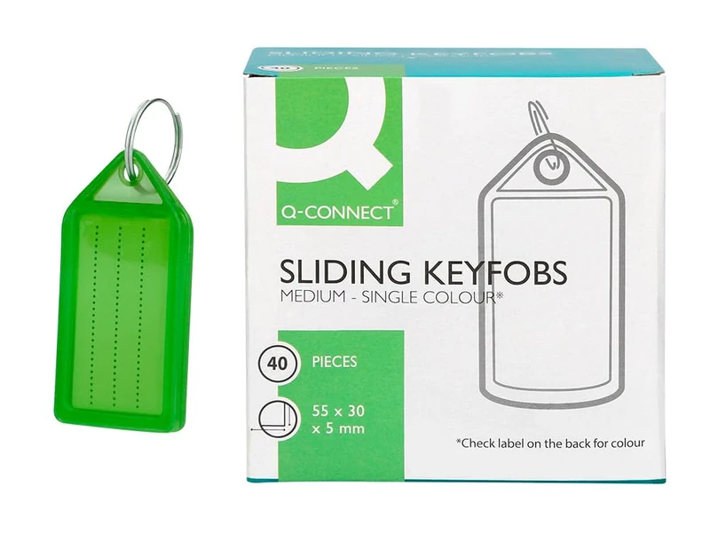 Q-CONNECT Key tags/55x30mm/40 pcs/Plastic Key Chain Tags/Blank Paper Labels/Green/for Keys, Pets, Luggage - Image 1