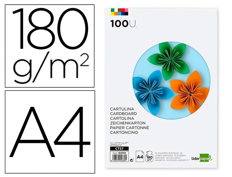 Liderpapel A4 180 g/m2 25 Assorted Colours Pack of 100 Sheets