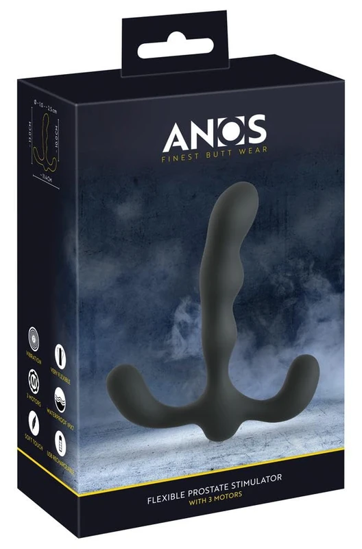 Anos Flexible Prostate Stimulator with 3 Motors Anal Plug Black 13.0 cm