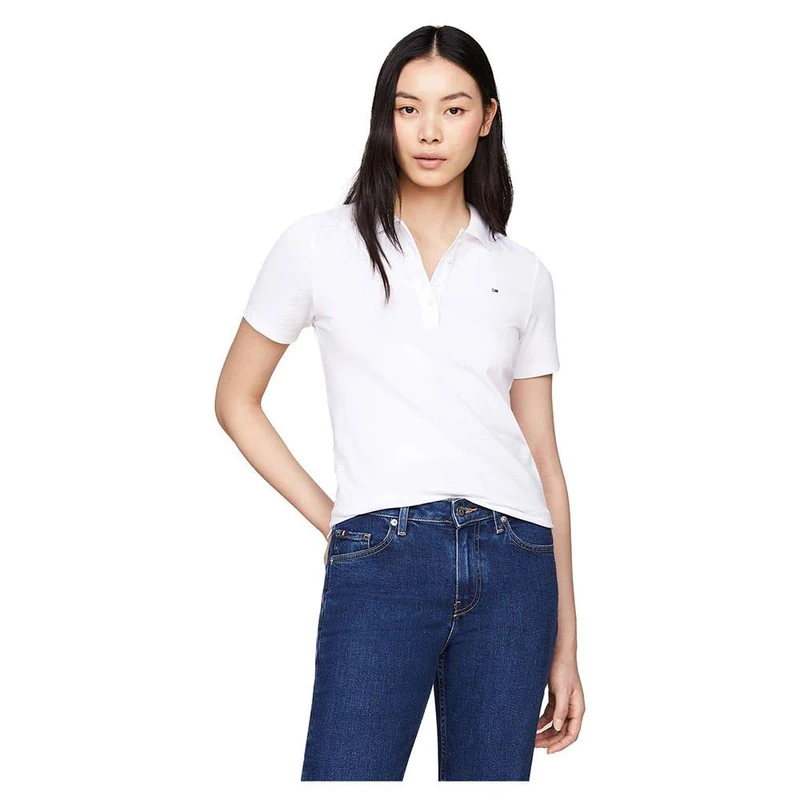 Tommy Hilfiger Women’s 1985 Short Sleeve Slim Fit Polo Shirt, White (Th Optic White), S