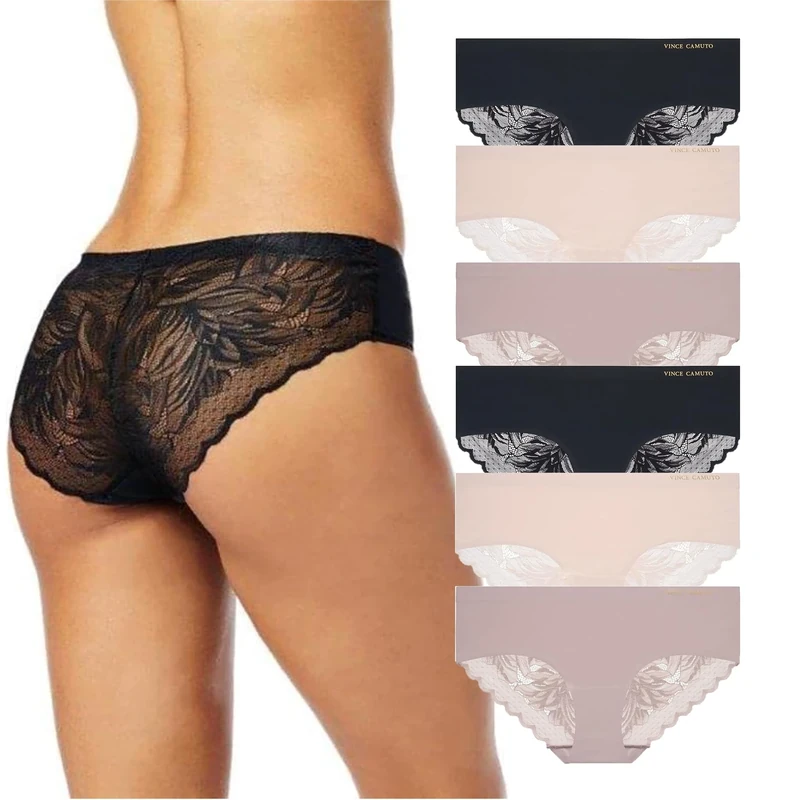 Vince Camuto Women's Underwear - 6 Pack Microfiber Hipster Briefs (S-XL), Size Small, BlackSoft VioletTaupe