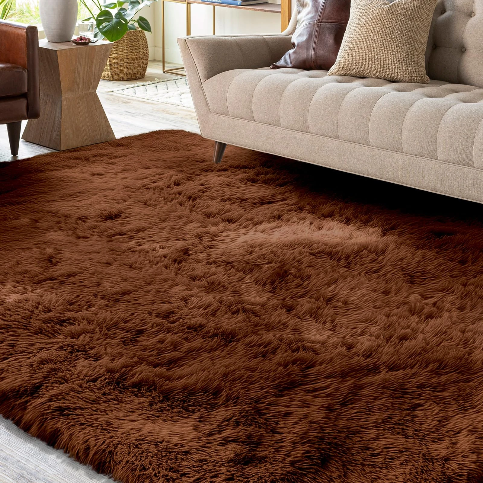 XSIVOD Area Rugs for Living Room, Ultra Soft Bedroom Floor Carpet, Luxury Fluffy Shag Lounge Rug Ideal for Bedroom, Nursery, Kids Baby Room, 80x160cm, Brown
