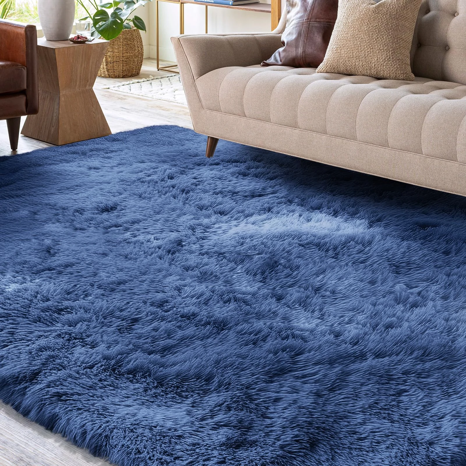 XSIVOD Area Rugs for Living Room, Ultra Soft Bedroom Floor Carpet, Luxury Fluffy Shag Lounge Rug Ideal for Bedroom, Nursery, Kids Baby Room, 80x160cm, Cobalt Blue