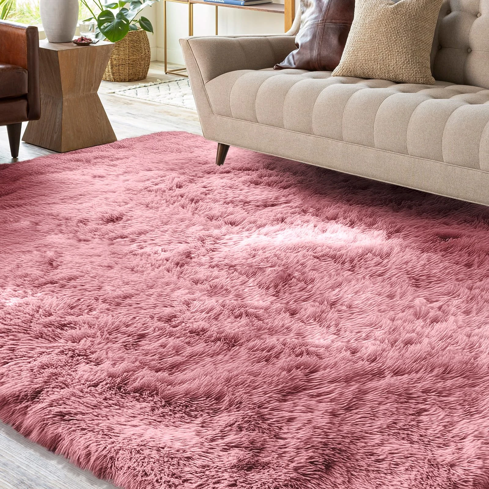 XSIVOD Area Rugs for Living Room, Ultra Soft Bedroom Floor Carpet, Luxury Fluffy Shag Lounge Rug Ideal for Bedroom, Nursery, Kids Baby Room, 80x160cm, Blush