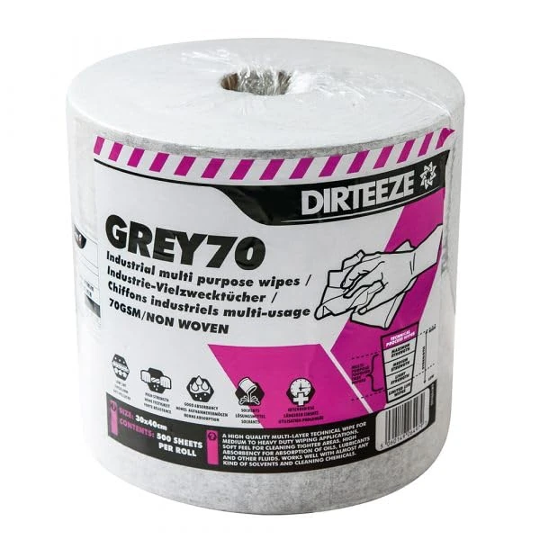 DIRTEEZE Grey 70 Polishing Wipes, High Strength, Industrial Multi-Purpose Wipes, 500 Sheet Jumbo Roll
