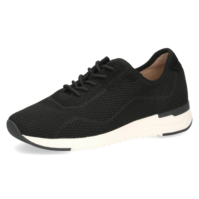 CAPRICE Women's Flat Trainers with Laces, Comfortable, Black Knit, 7.5 UK