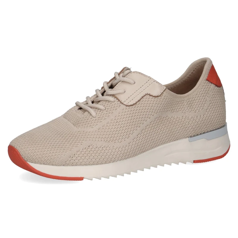 CAPRICE Women's Flat Trainers with Laces, Comfortable, Beige Knit, 8.5 UK