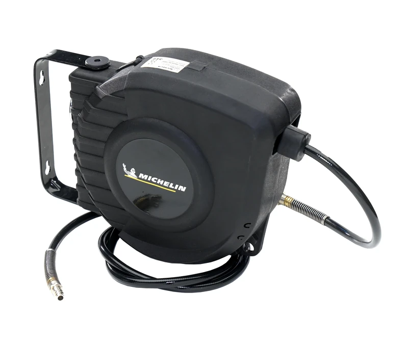 MICHELIN Automatic Hose Reel, 9 Metre PVC Hose with Universal Connection, Outer Diameter 12 mm and Inner Diameter 8 mm, Wall Mount 180° Rotatable