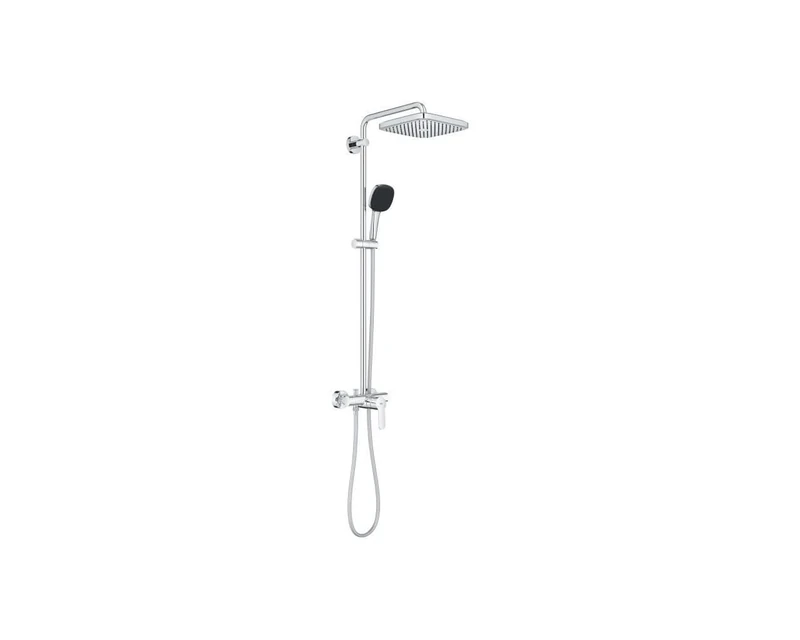 GROHE Vitalio Comfort 250, Shower Column with Single-Lever Mixer Tap, Overhead Shower 25 cm 1 Jet (Rain), Shower Head 11 cm 2 Jets (Rain and Massage), Hose 1.75 m, Water Saving, Chrome, 26985001