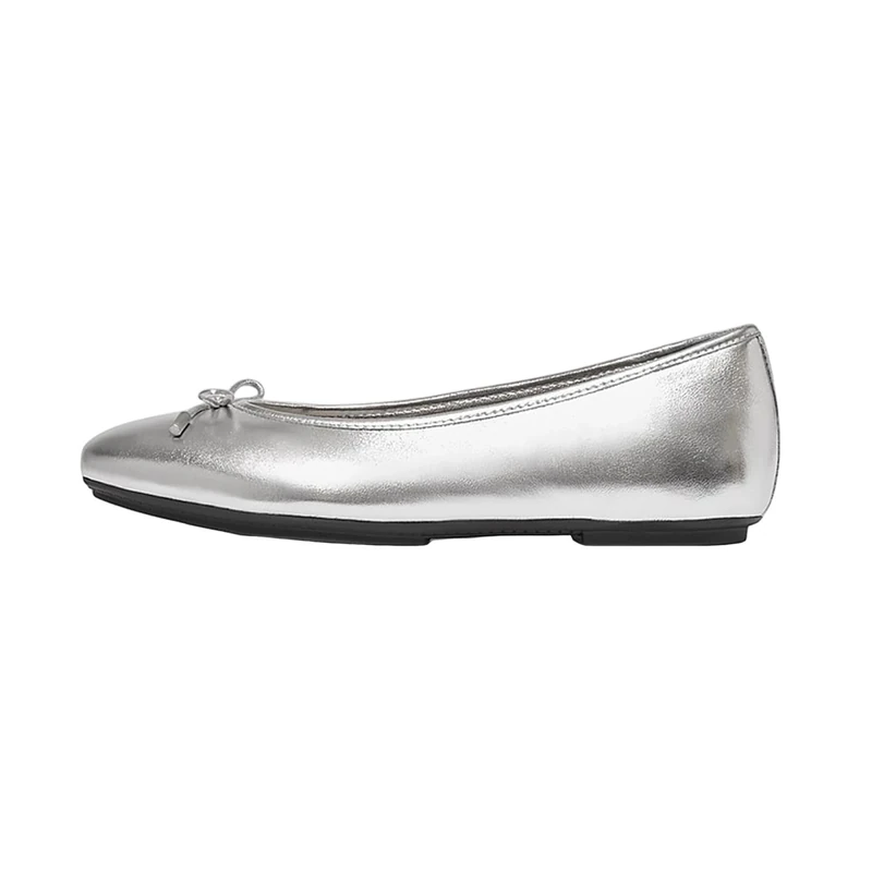 Fitflop DELICATO Bow Soft Metallic-Leather Ballet Flats Silver