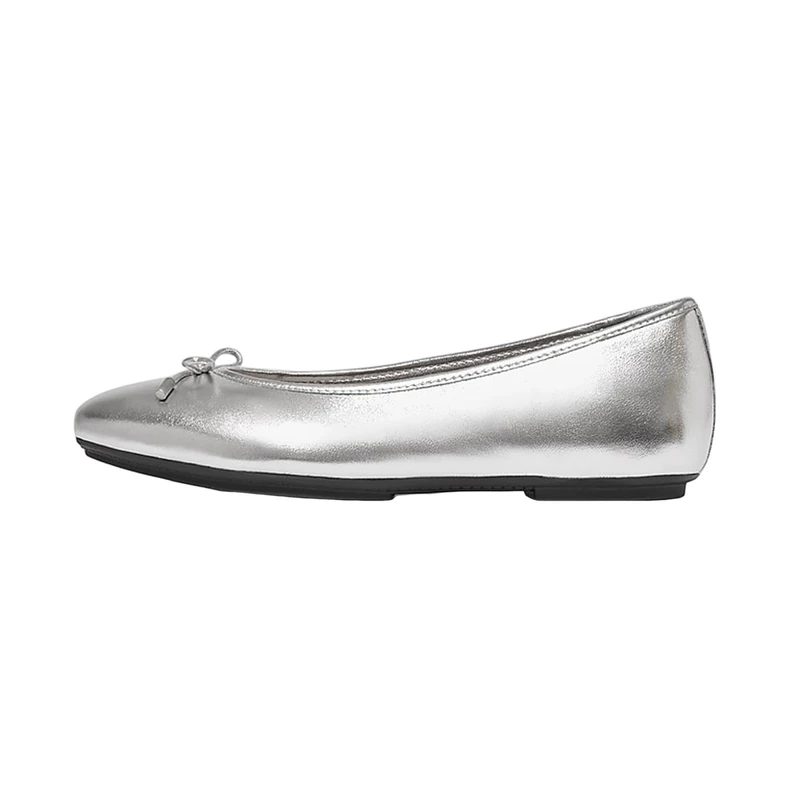 Fitflop DELICATO Bow Metallic Leather Ballet Flats - Silver