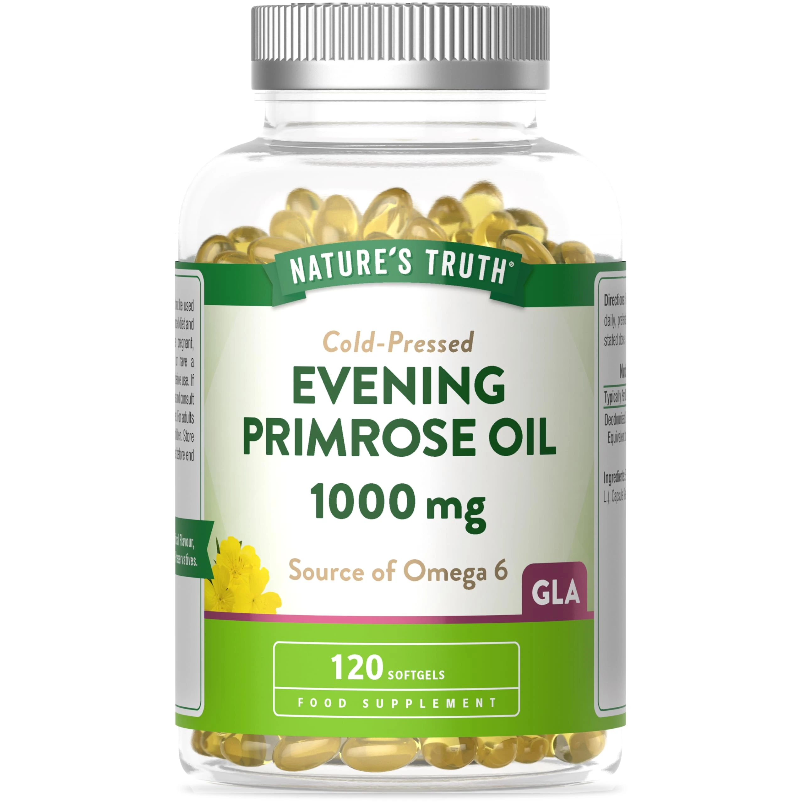 Evening Primrose Oil 1000mg | 120 Softgel Capsules | High Strength Omega 6 and GLA | Cold-Pressed | Natures Truth