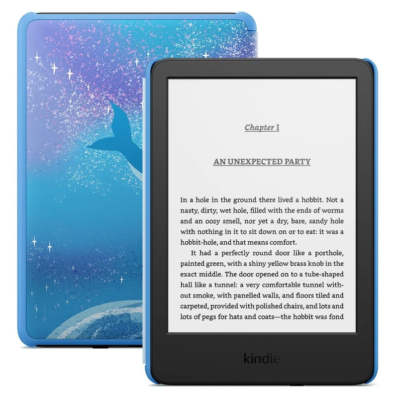 Amazon Kindle Kids (newest gen) - If it breaks, we will replace it, includes age-appropriate books and cover, with glare-free display, faster page turns – 16 GB – Space Whale