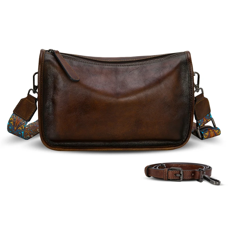 HESHE Crossbody Bag for Women Leather Hobo Purse Trendy Lightweight Boho Shoulder Bag with Two Straps Designer Cross Body Bag, Coffee, S - Image 1