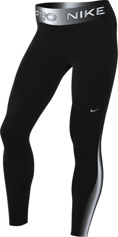NIKE Women's W Np Df Mr 7/8 Tght Shine Trousers, Black/Metallic Silver, XS