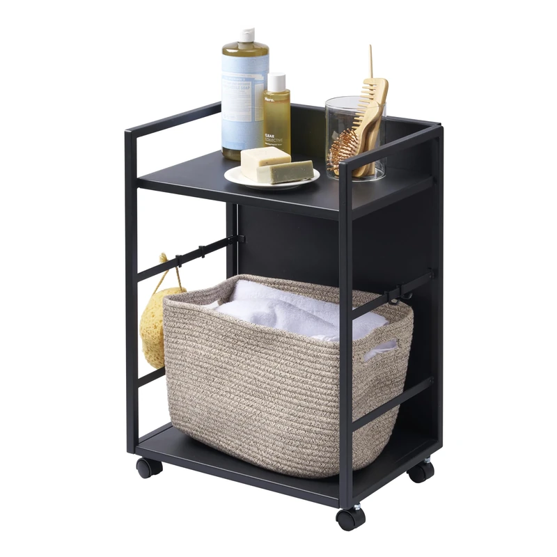 YAMAZAKI 4811 TOWER 2-Tiered Semi-Closed Storage Wagon, black, Steel/Nylon, Minimalist, 42 x 32 x 60 cm
