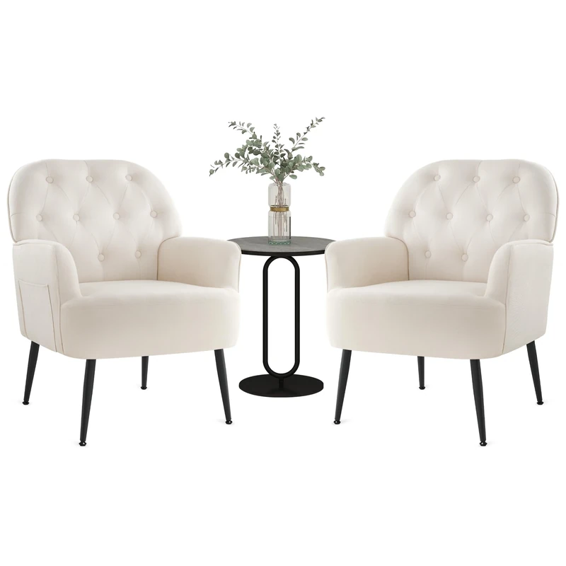 IWMH Armchair for Living Room, Linen Fabric Accent Chair for Bedroom, Occasional Tub Chairs Reading Chair Comfy Big Mid Century, Metal Legs (Beige*2)