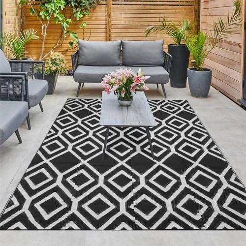 Enipate Outdoor Rugs for Garden Patios, 5x8ft Plastic Weatherproof Woven Picnic Blankets, Reversible & Easy Cleaning Deck Carpet Camping Mats