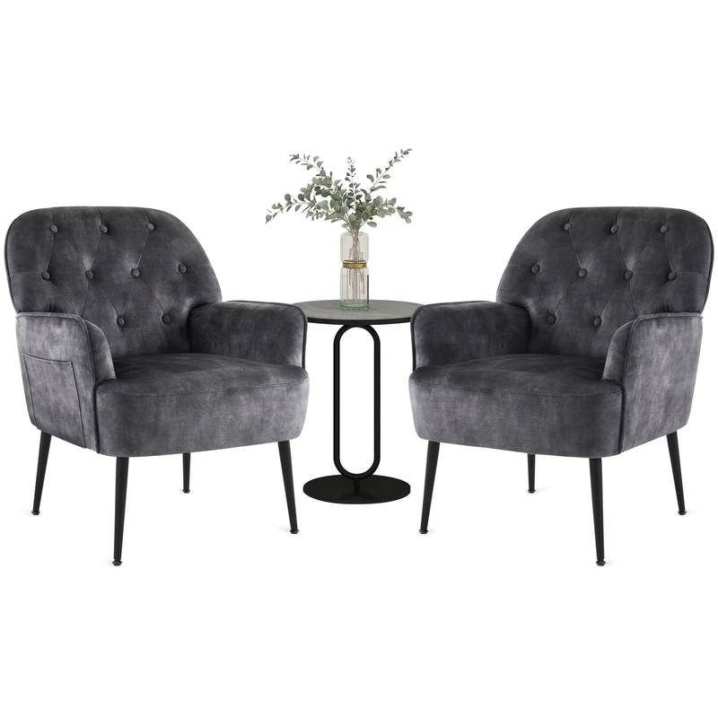 IWMH Armchair for Living Room, Velvet Fabric Accent Chair for Bedroom, Occasional Tub Chairs Reading Chair Comfy Big Mid Century, Metal Legs (Grey*2)