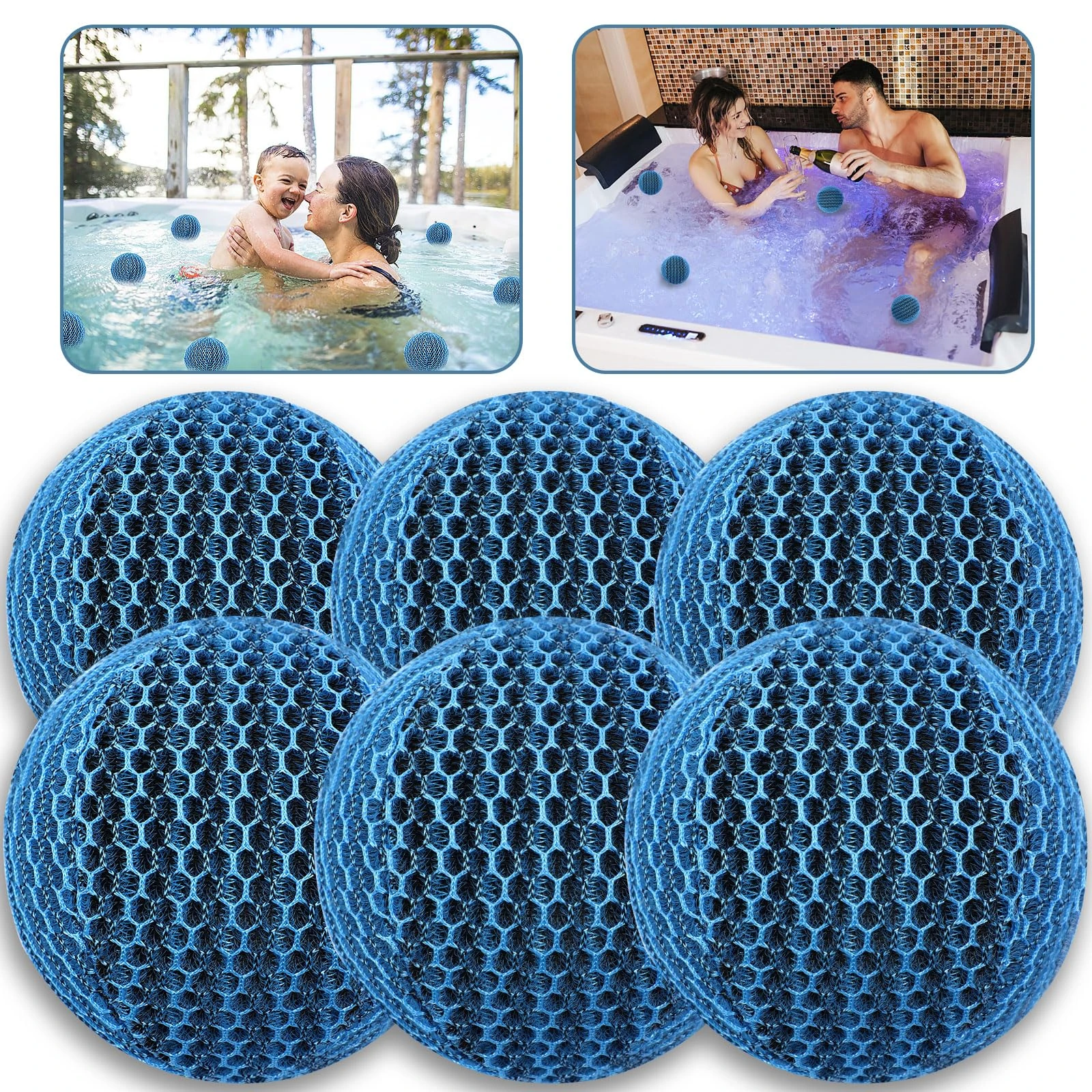 JULMELON Hot Tub Scum Absorber,4 Pack Spa & Pool Scum Eliminating Balls Reusable Hot Tub Oil Absorbing Sponge Washable Scum Floating Filter to Keep Water Clear Clean for Pool Bath Hot Tub Accessories