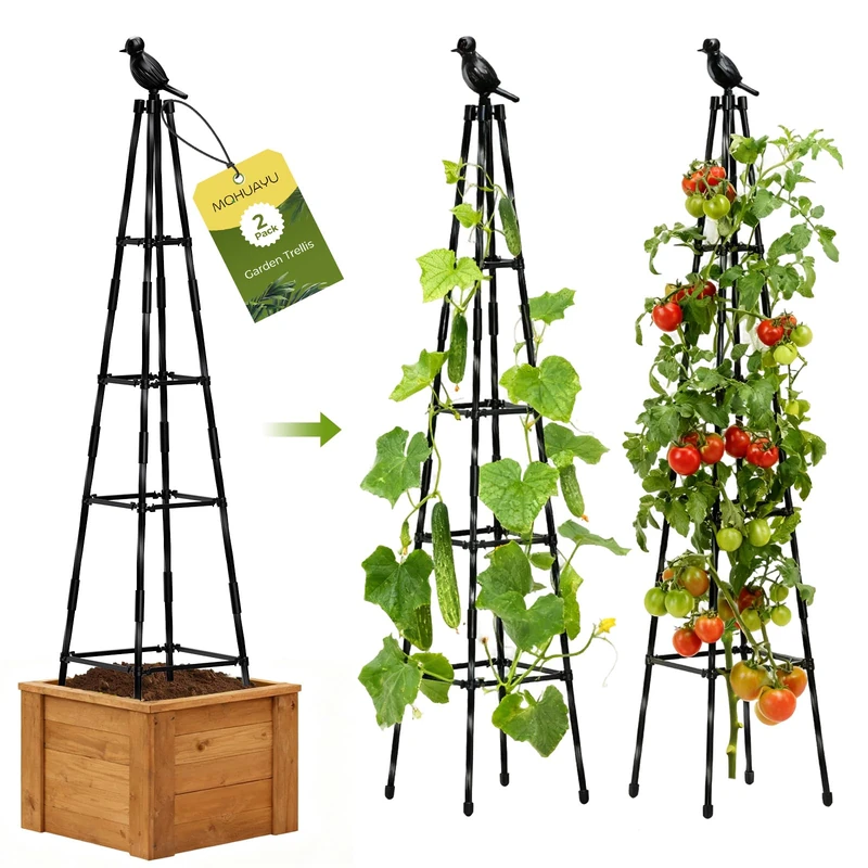 MQHUAYU Garden Trellis for Climbing Plants Outdoor, 65 inch Tall Plants Obelisk Trellis with Adjustable Heights for Indoor Potted Plants, Vines, Flowers Stands, Cucumber, Tomato, Pea, 2 Packs