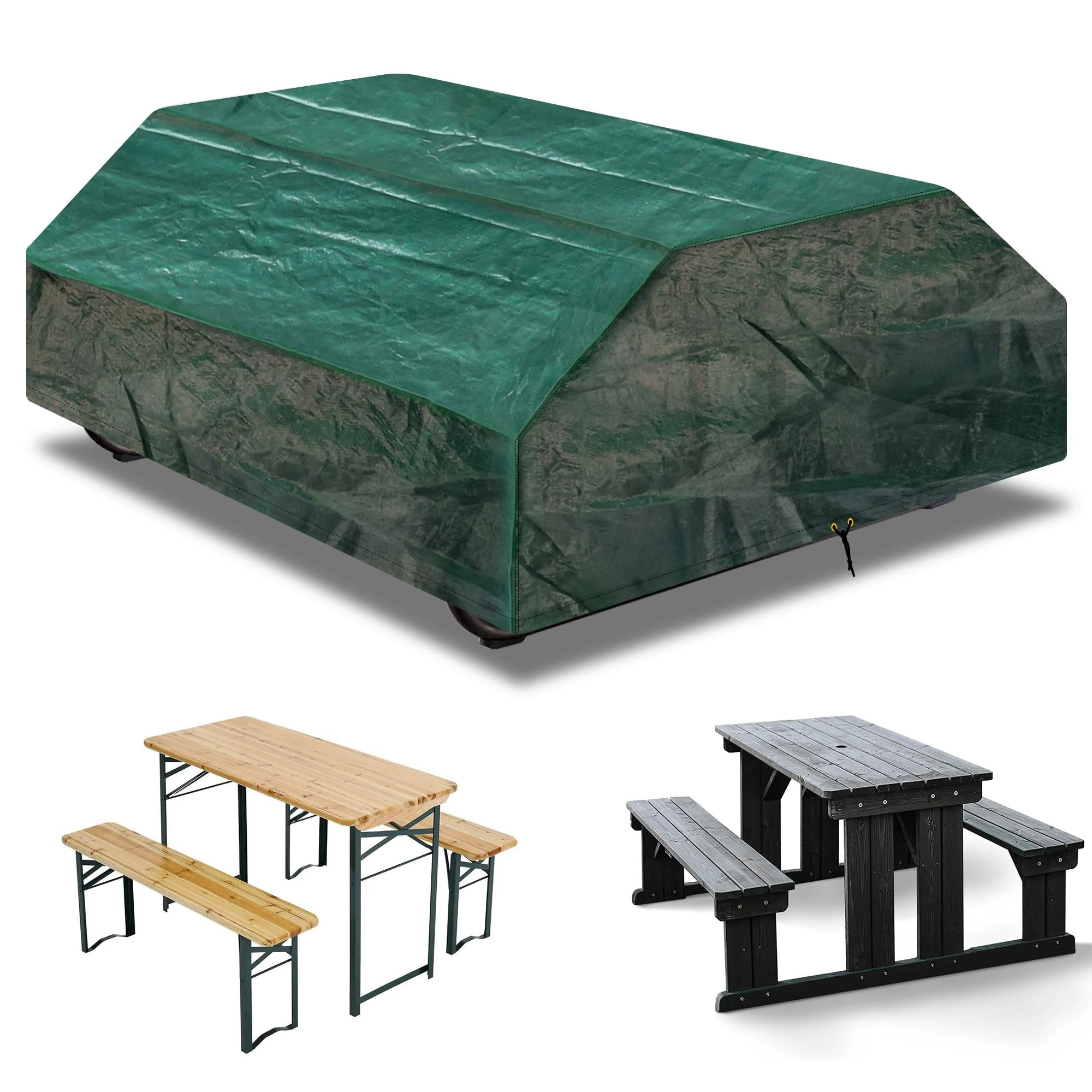 RICHIE Picnic Table Cover Garden Folding Picnic Table Bench Covers Furniture Covers Waterproof with Drawstring (157x145x76cm,Green)