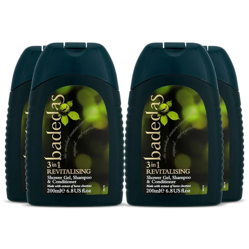 Badedas 3-in-1 Revitalizing Shower Gel Shampoo and Conditioner Made with Extract of Horse Chestnut and the Distinctive Badedas Fragrance 200 ml Pack of 4