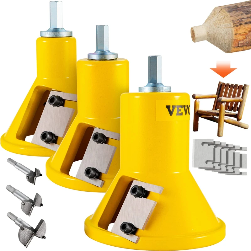 VEVOR Tenon Cutter, 1"/25.4mm & 1.5"/38mm & 2"/50.8mm, Premium Aluminum & Steel Log Furniture Cutter, with Dual Straight Blades & Button Screws Home Master Kit, Commercial Starter’s Tool for Home D